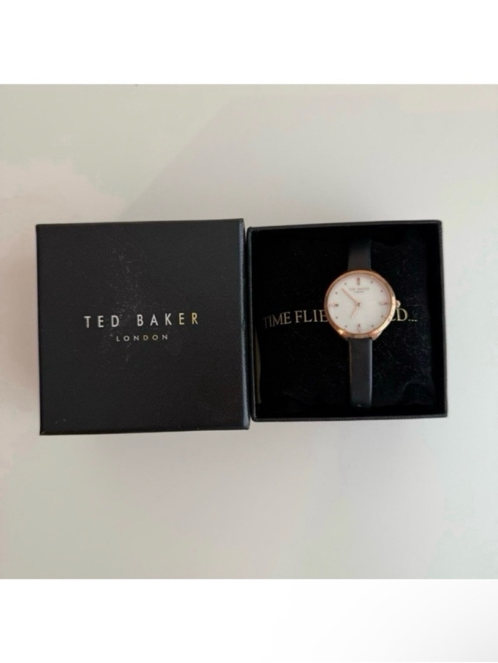 Ted Baker Elena Black Leather Strap with Rose Gold Watch